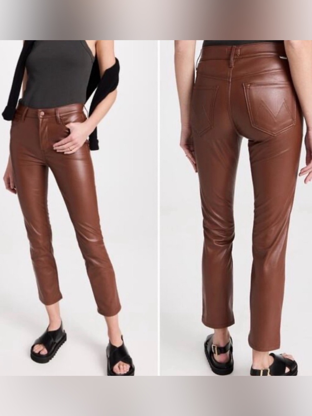 Mother The Dazzler Mid-Rise Cropped Faux-Leather Ankle‎ Jeans wax on, wax off 25